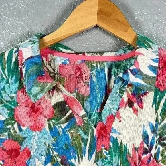 CUDDLE DUDS Tropical Floral 3/4 Sleeve Tunic Shirt Caftan Crinkle Crepe Women XS - Picture 6 of 13